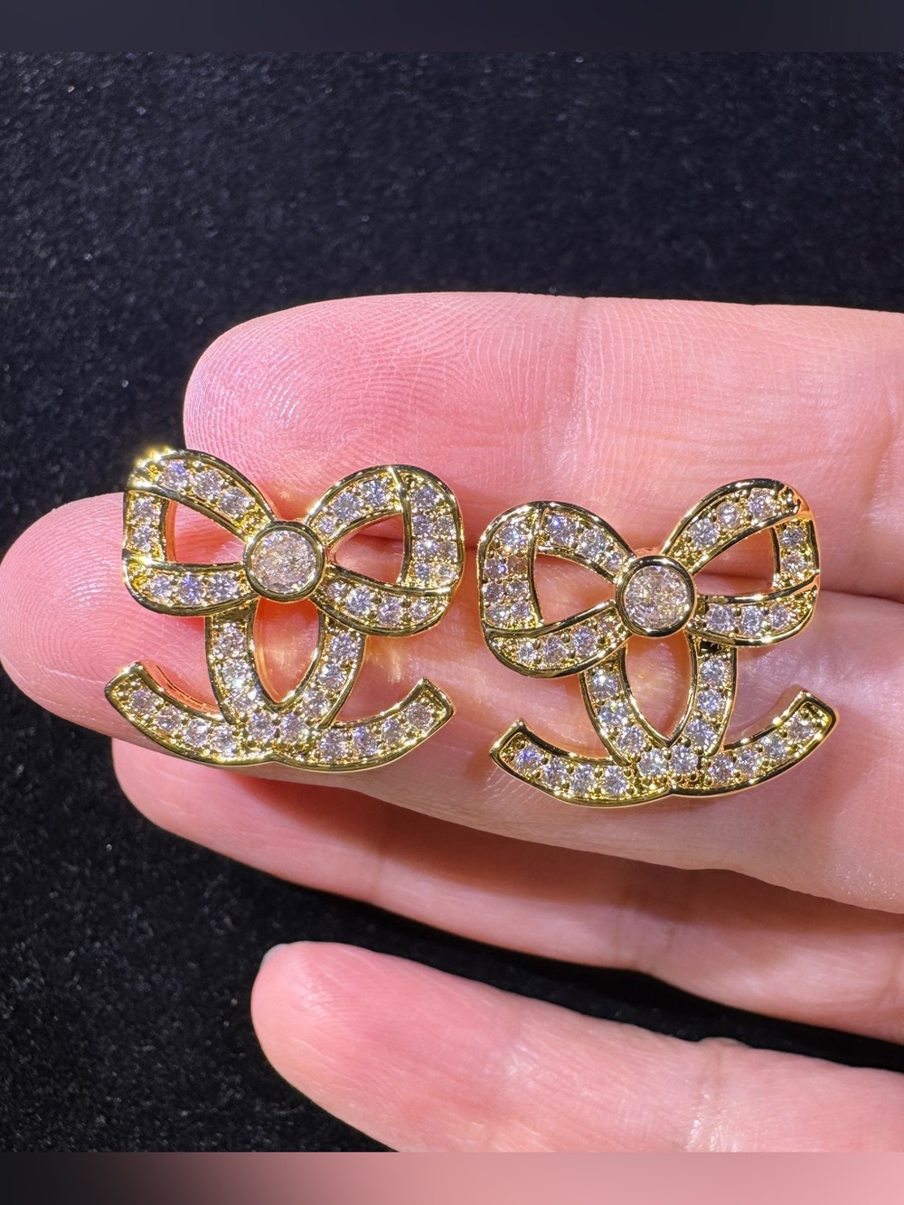 S925 Posts CZ Bow Gold-Plated Statement Stud Earrings